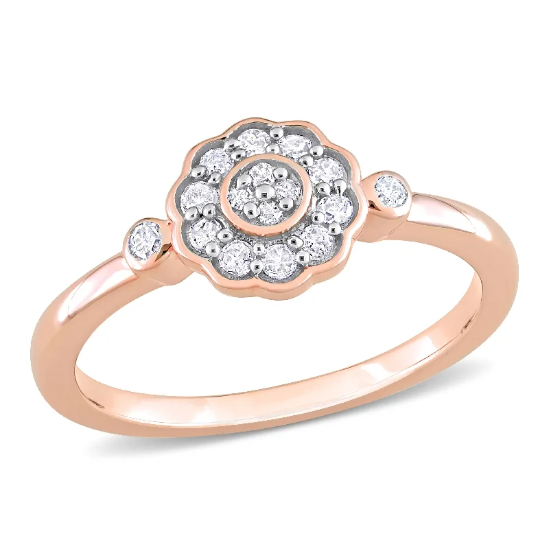 monogram ring for women -Miadora 1/5ct TDW Diamond Flower Ring in Rose Silver