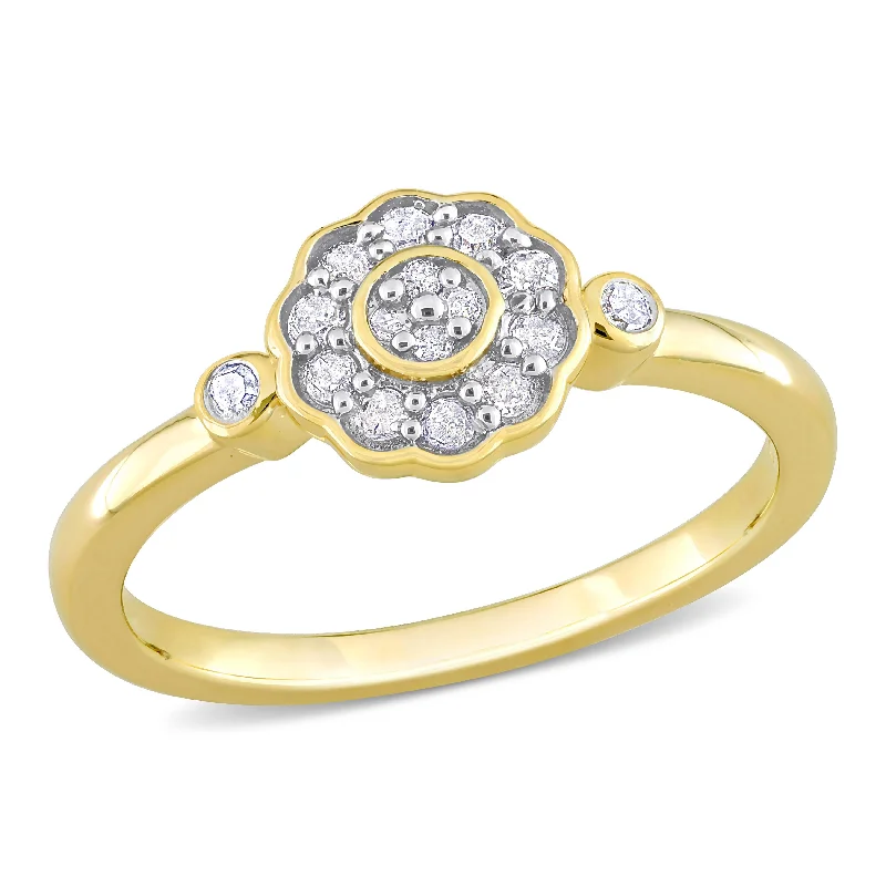 minimalist initial ring for women -Miadora 1/5ct TDW Diamond Flower Ring in Yellow Silver