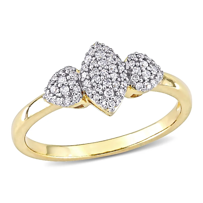 men’s wedding band -Miadora 1/5ct TDW Diamond Marquise and Heart Shaped Cluster Ring in Yellow Silver