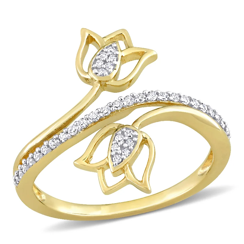 cubic zirconia ring for women -Miadora 1/6ct TDW Diamond Bypass Lotus Ring in 10k Yellow Gold