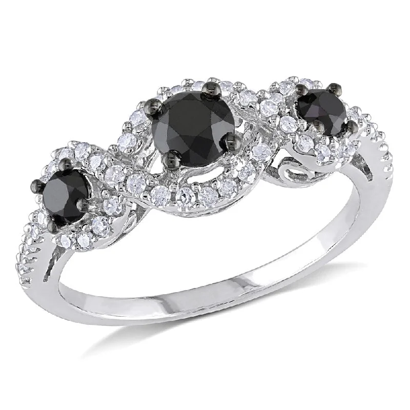 infinity ring for couples -Miadora 1 CT Black and White Diamond TW 3 Stone Ring 10k White Gold GH I2;I3 Black Rhodium Plated