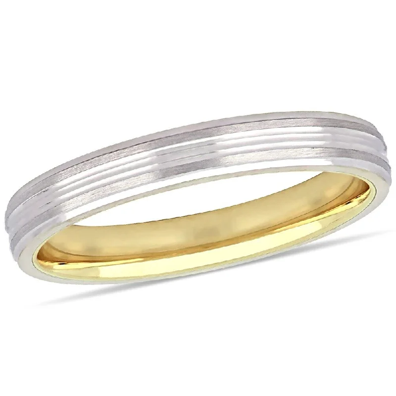 graduation ring for girls -Miadora 10k 2-Tone White and Yellow Gold Ladies Wedding Band (3 mm)