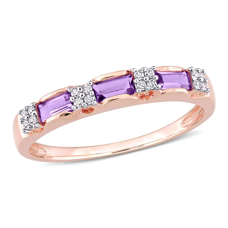 snowflake ring for winter -Miadora 10k Rose Gold Baguette-cut Amethyst and Diamond Accent Stackable Eternity Wedding Band Ring