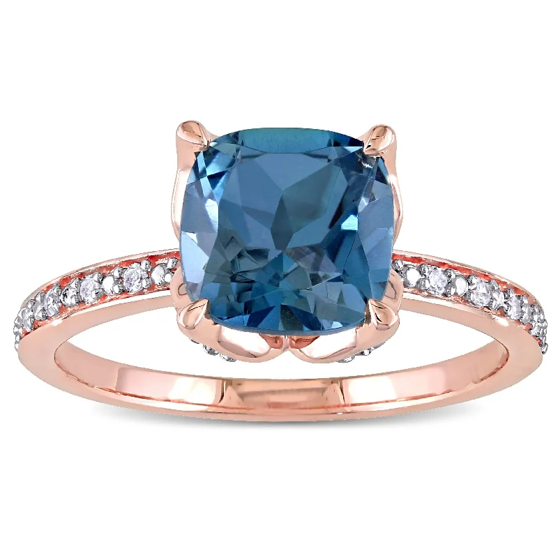 black onyx ring for men -Miadora 10k Rose Gold Cushion-Cut London-Blue Topaz and Diamond Ring