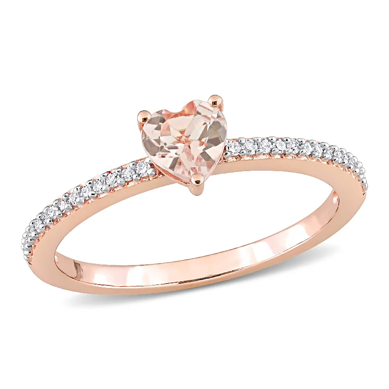 crescent moon ring for women -Miadora 10k Rose Gold Heart-cut Morganite and 1/10ct TDW Diamond Birthstone Ring