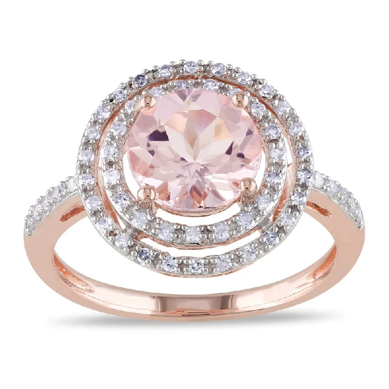 vintage ring for women -Miadora 10k Rose Gold Morganite and 1/4ct TDW Diamond Cocktail Double Halo Ring (G-H, I2-I3)