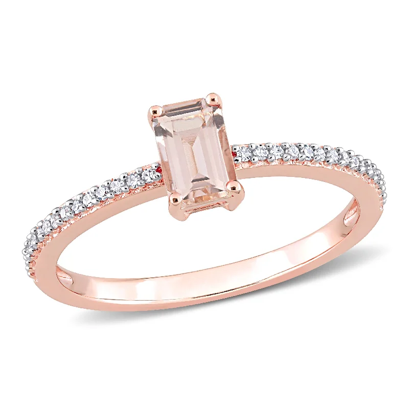 elegant band ring for evening wear -Miadora 10k Rose Gold Octagon-cut Morganite and 1/10ct TDW Diamond Birthstone Ring