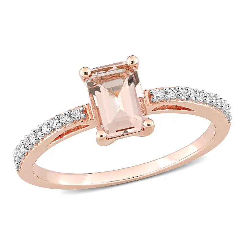 long distance ring for couples -Miadora 10k Rose Gold Octagon-cut Morganite and 1/10ct TDW Diamond Ring