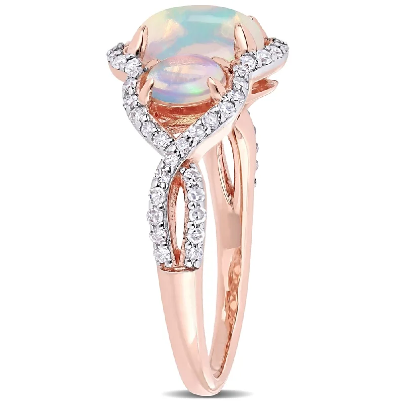 evil eye ring for protection -Miadora 10k Rose Gold Oval-Cut Ethiopian Blue Opal & 1/3ct TDW Diamond 3-Stone Ring