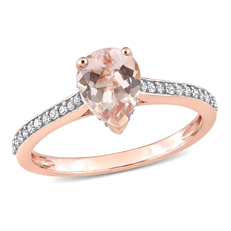 thumb ring for women -Miadora 10k Rose Gold Pear-cut Morganite and 1/8ct TDW Diamond Teardrop Ring