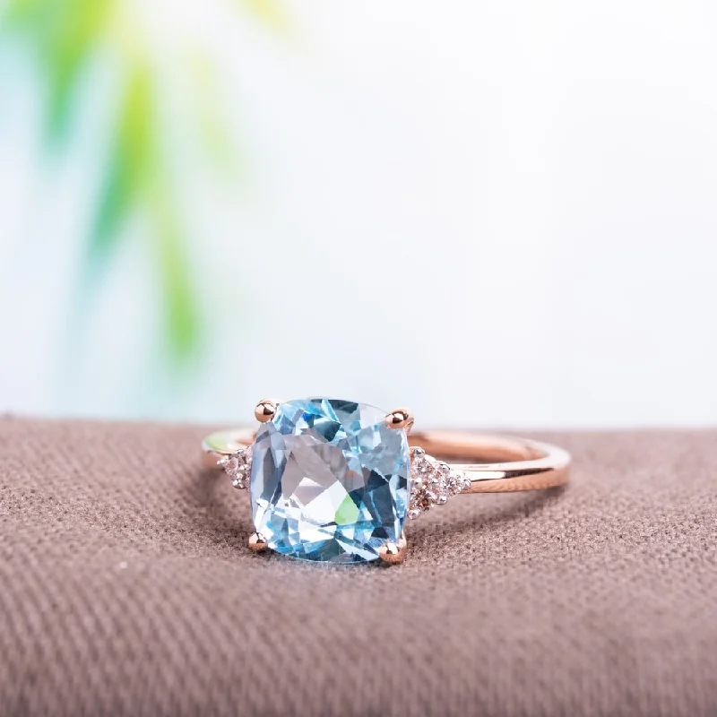 promise ring for couples -Miadora 10k Rose Gold Sky Blue Topaz and Diamond Accent Cocktail Ring