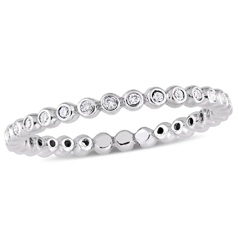 birthstone stacking ring for women -Miadora 10k White Gold 1/4ct TDW Diamond Beaded Wedding Band