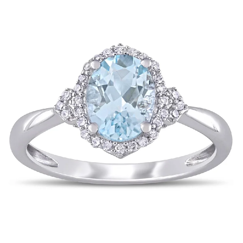 signet ring for men -Miadora 10k White Gold Aquamarine and 1/8ct TDW Diamond Halo Ring