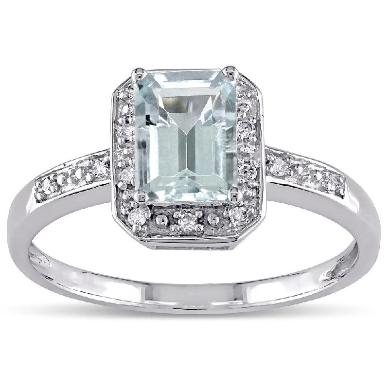 men’s spinner ring -Miadora 10k White Gold Aquamarine and Diamond Accent Ring