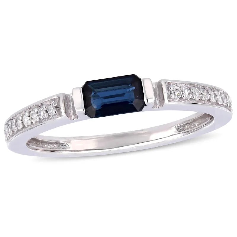 sunflower ring for women -Miadora 10k White Gold Blue Sapphire 1/10ct TDW Diamond Anniversary Band