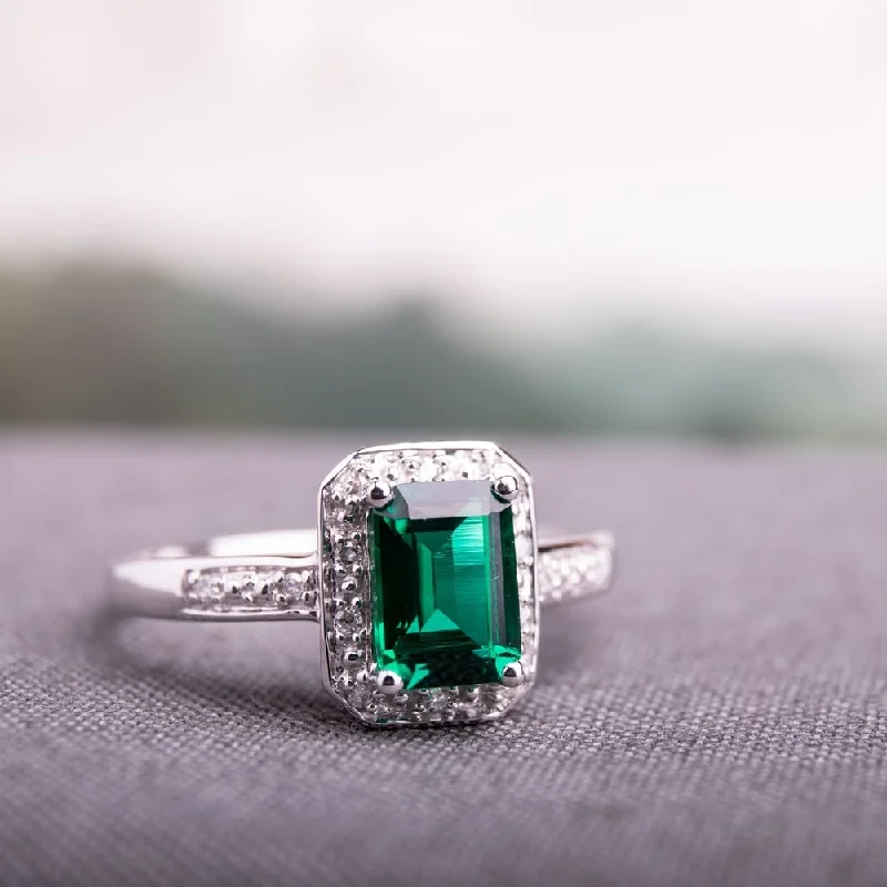 birthstone ring for moms -Miadora 10k White Gold Created Emerald and Diamond Accent Ring