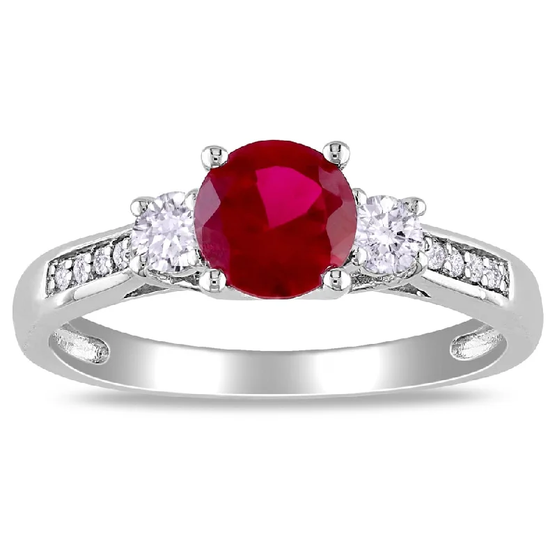 initial ring for women -Miadora 10k White Gold Created Gemstone and Diamond Three-stone Ring