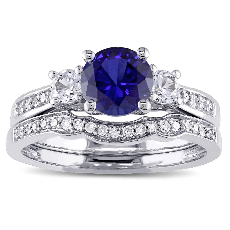 zodiac constellation ring -Miadora 10k White Gold Created Sapphire 1/6ct TDW Diamond Bridal Set