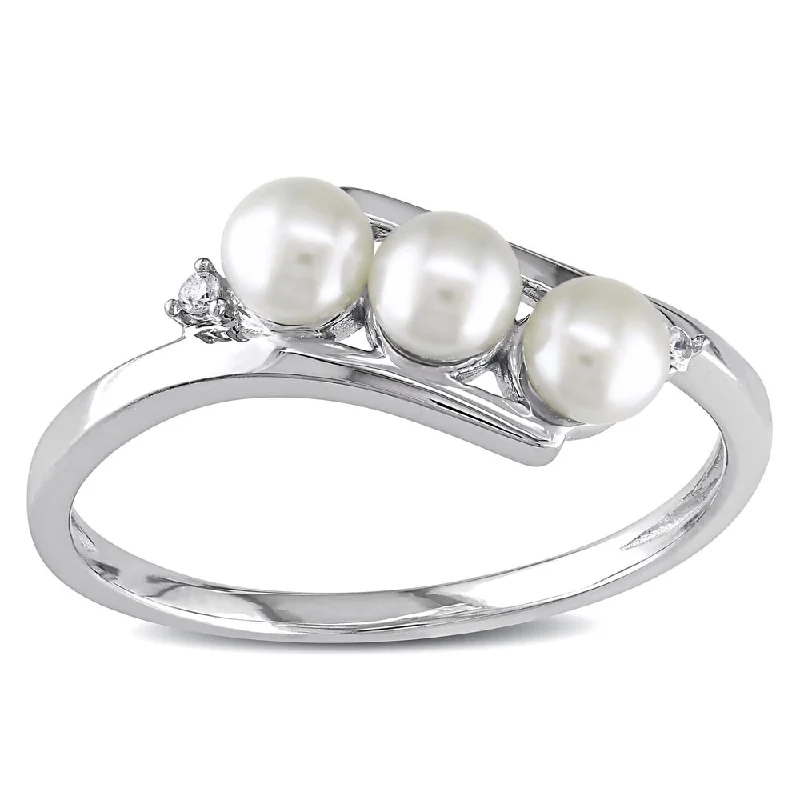 silver stackable ring for women -Miadora 10k White Gold Cultured Freshwater Pearl and Diamond Accent Ring (3 mm)