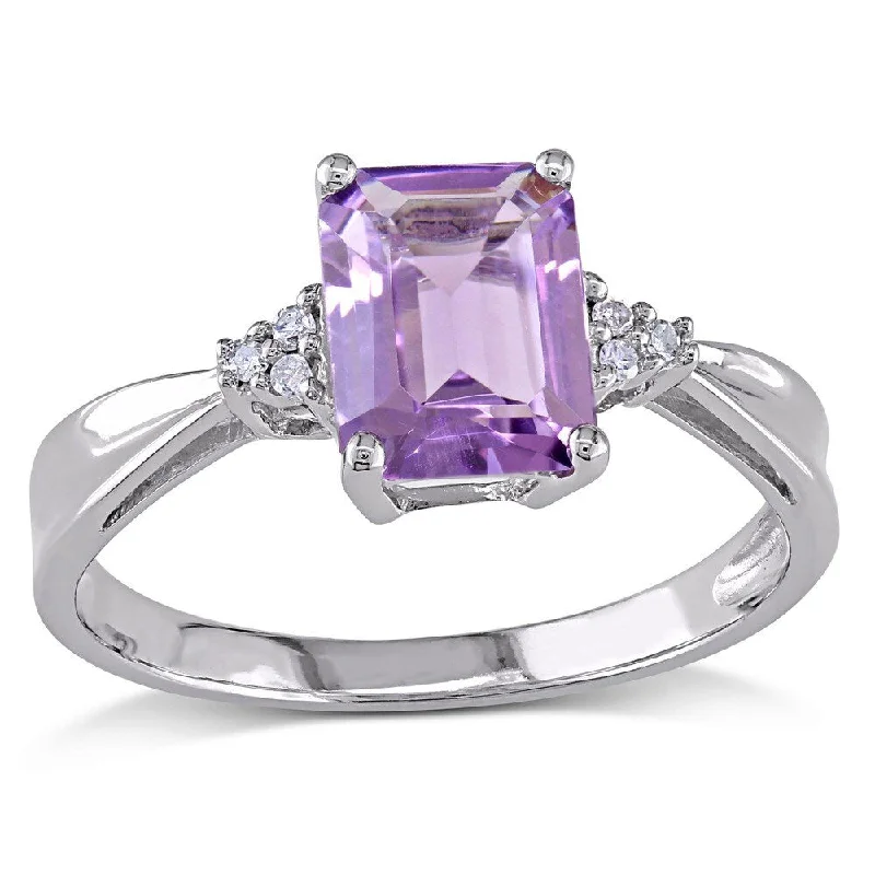 gold ring for women -Miadora 10k White Gold Emerald-cut Amethyst Ring