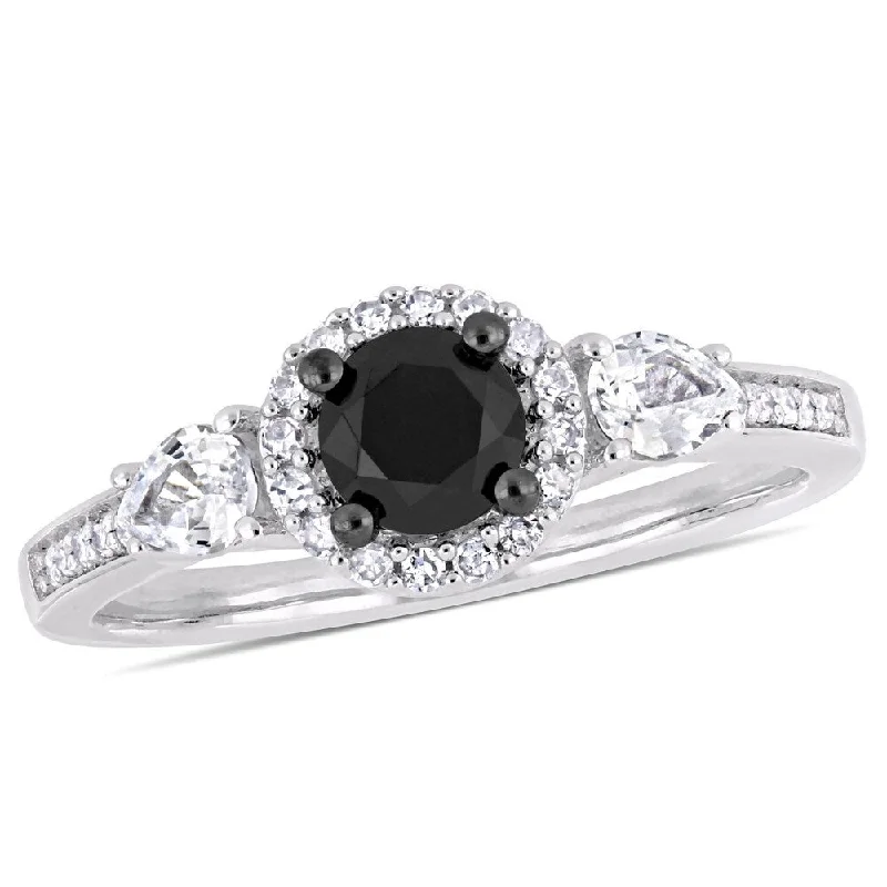 bar ring with engraving -Miadora 10k White Gold with Black Rhodium 5/8ct TDW Black & White Diamond White Sapphire Ring