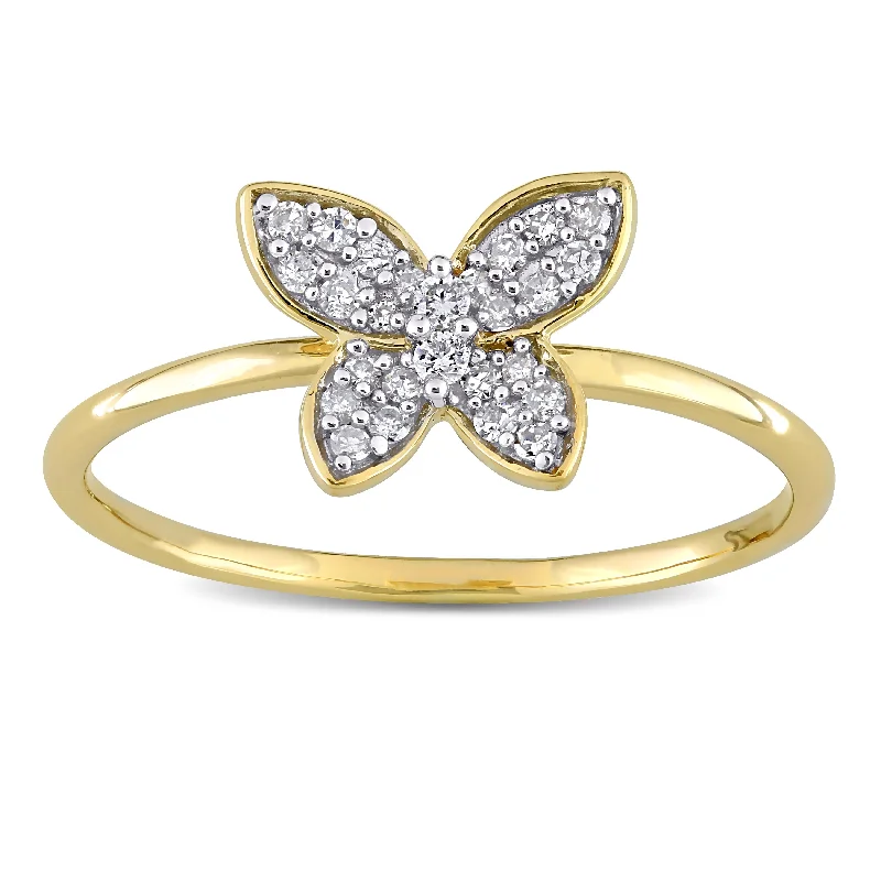 butterfly statement ring for girls -Miadora 10k Yellow Gold 1/8ct TDW Diamond Cluster Butterfly Ring