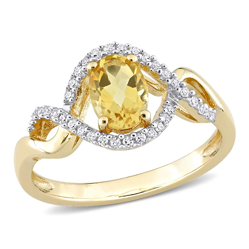 minimalist band ring for women -Miadora 10k Yellow Gold Citrine and 1/6ct TDW Diamond Halo Infinity Ring