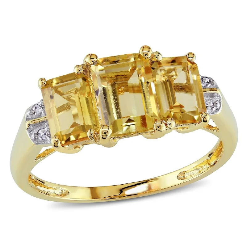 bold statement band ring for women -Miadora 10k Yellow Gold Emerald-cut Citrine Diamond Ring