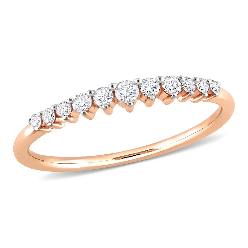 gold band ring for couples -Miadora 14k Rose Gold 1/5ct TDW Diamond Stackable Semi-Eternity Wedding Band Ring