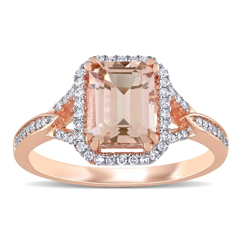 pearl ring for brides -Miadora 14k Rose Gold Morganite and 1/5ct TDW Diamond Split Shank Halo Cocktail Ring