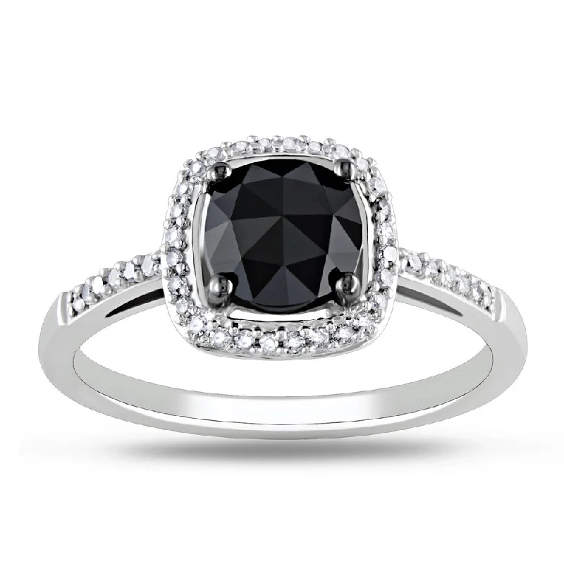 pearl ring for brides -Miadora 14k White Gold 1 1/8ct TDW Black Diamond Ring