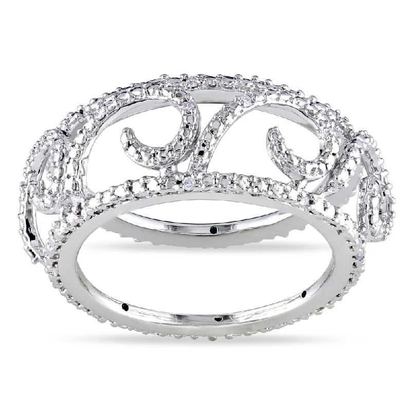 gold band ring for couples -Miadora 14k White Gold 1/10ct TDW Diamond Filigree Openwork Band Ring