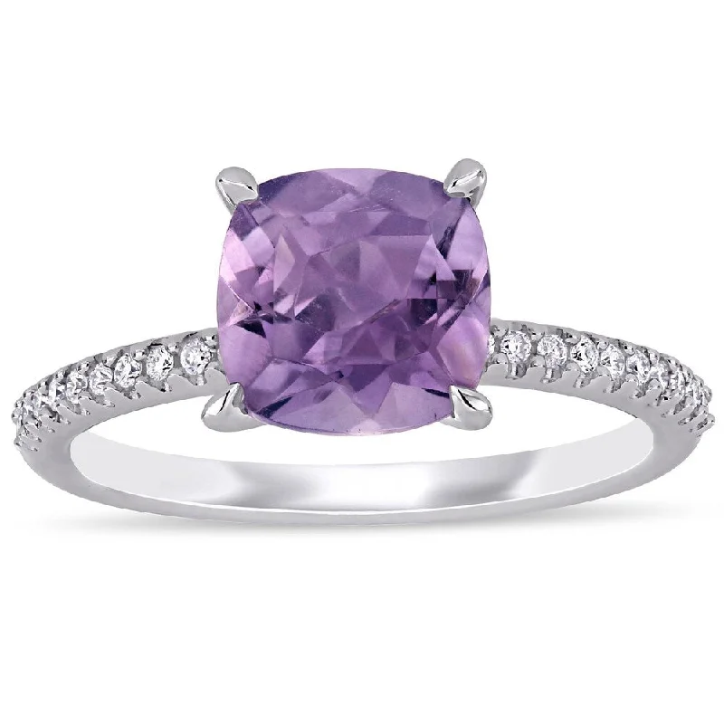 silver stackable ring for women -Miadora 14k White Gold Amethyst and 1/10ct TDW Diamond Solitaire Engagement Ring