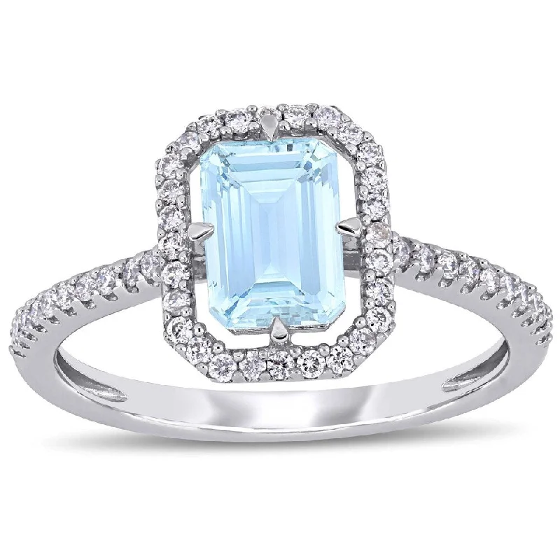 minimalist band ring for women -Miadora 14k White Gold Aquamarine and 1/4ct TDW Diamond Floating Halo Ring