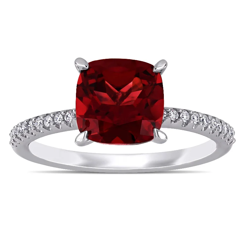 nature-inspired ring for women -Miadora 14k White Gold Garnet and 1/10ct TDW Diamond Solitaire Engagement Ring