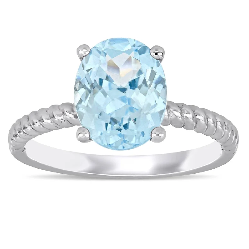 layered midi ring for women -Miadora 14k White Gold Oval-Cut Aquamarine Solitaire Twist Ring