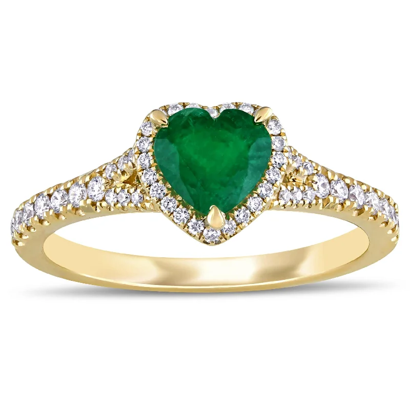 friendship ring with initials -Miadora 14k Yellow Gold Emerald and 1/4ct TDW Diamond Heart Halo Ring