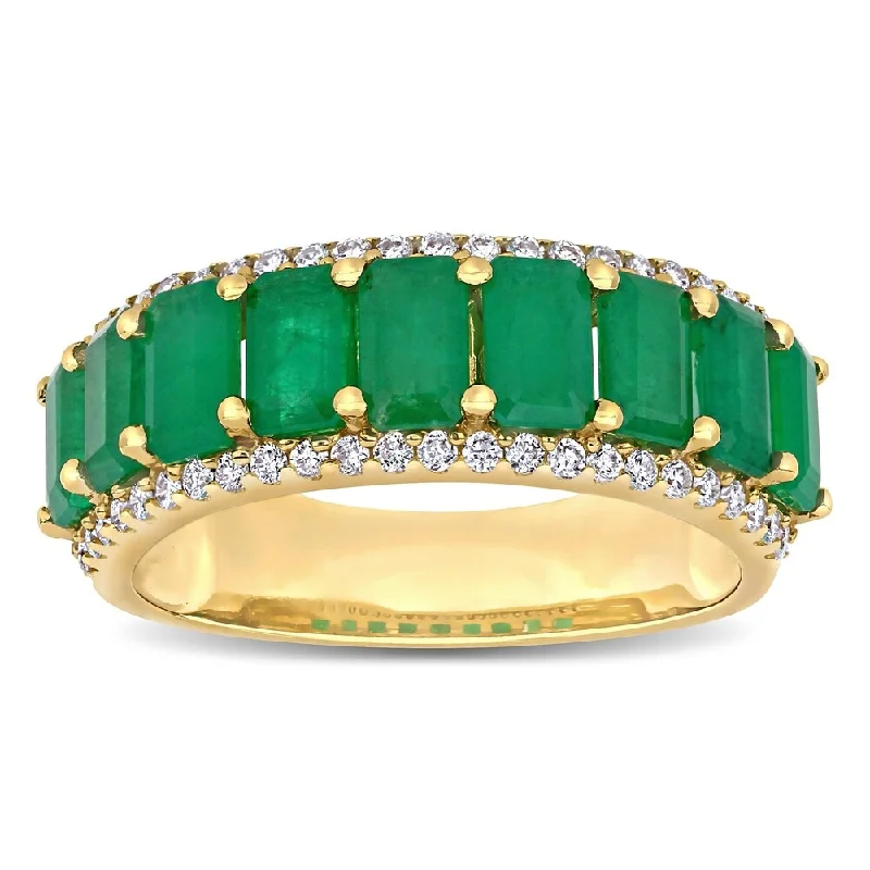 personalized name ring for women -Miadora 14k Yellow Gold Octagon-Cut Emerald and 1/3ct TDW Diamond Anniversary Band Ring