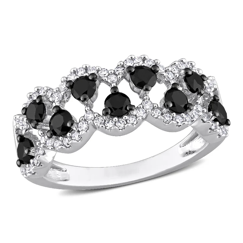 opal ring for women -Miadora 1ct TDW Black & White Diamond Criss-Cross Ring in 10k White Gold with Black Rhodium Plating