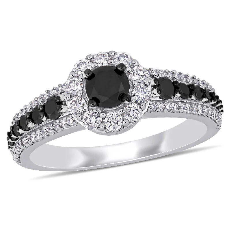 family tree ring for moms -Miadora 1ct TW Black and White Diamond Halo Ring in 14k White Gold with Black Rhodium