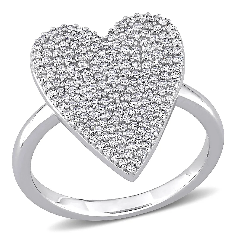 crystal band ring for women -Miadora 3/5ct TDW Diamond Pave Heart Ring in 10k White Gold