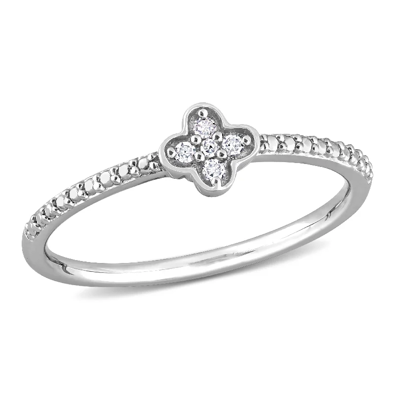 trendy thumb ring for women -Miadora Diamond Accent Floral Promise Ring in Sterling Silver