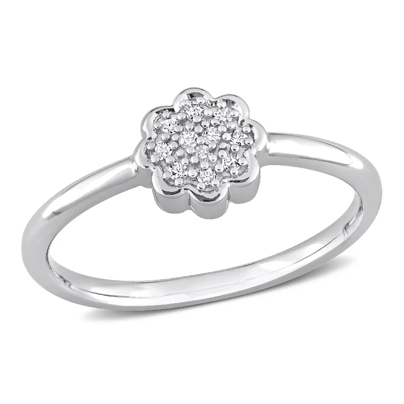 spiritual ring for protection -Miadora Diamond Accent Floral Ring in Sterling Silver