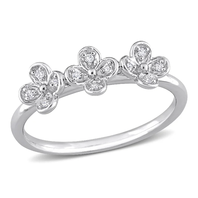 butterfly ring for girls -Miadora Diamond Accent Floral Ring in Sterling Silver