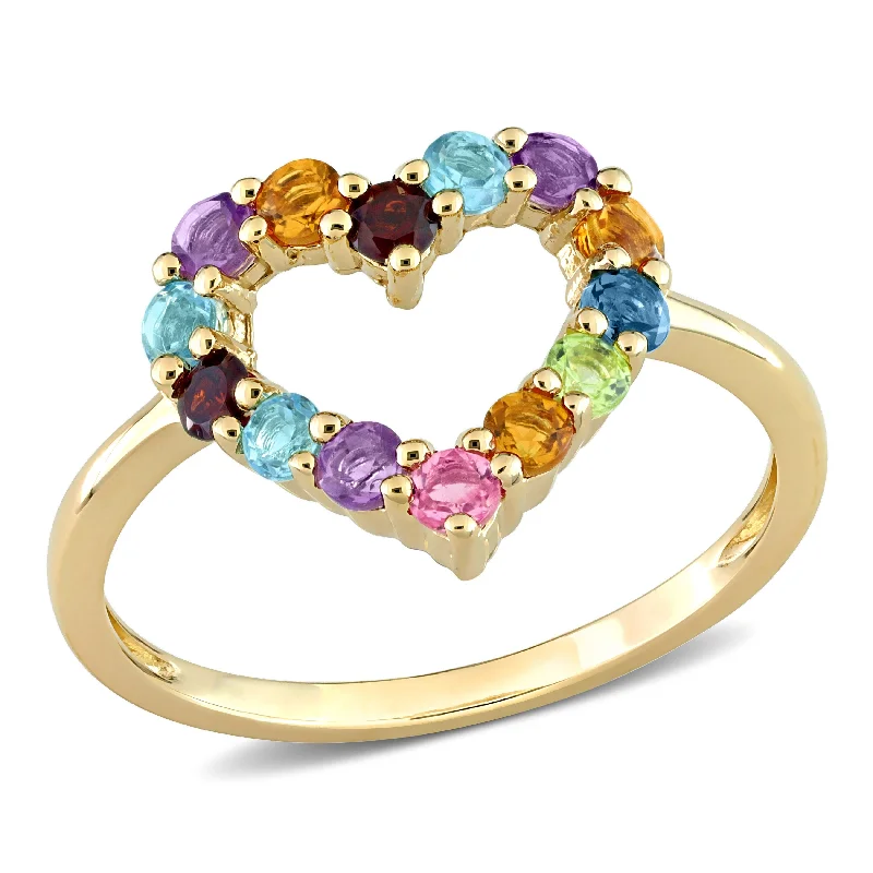 gold statement ring for women -Miadora Multi-Color Gemstone Open Heart Ring in 10k Yellow Gold