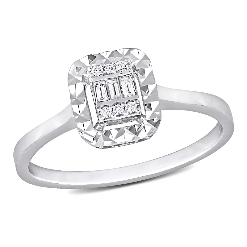 bold statement ring for women -Miadora Parallel Baguette-Cut and Round-Cut Diamond Accent Ring in 14k White Gold