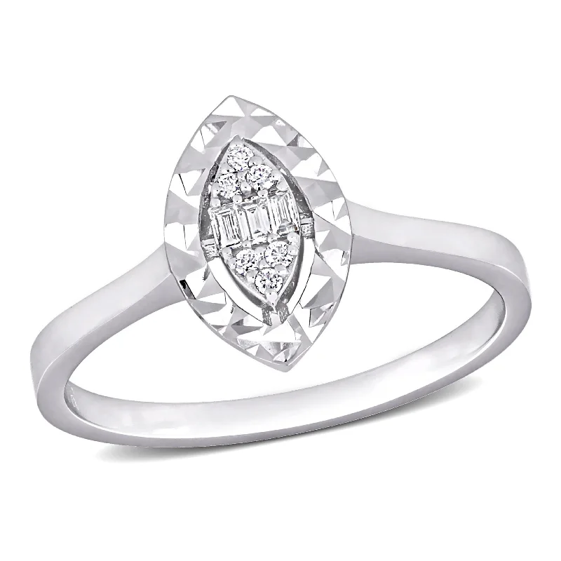 heart band ring for women -Miadora Parallel Baguette-Cut and Round-Cut Oval Diamond Accent Ring in 14k White Gold