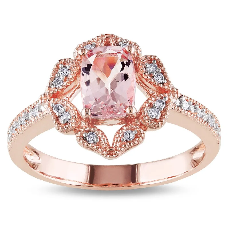 pearl statement ring for brides -Miadora Rose Gold Cushion-cut Morganite and 1/10ct TDW Diamond Ring