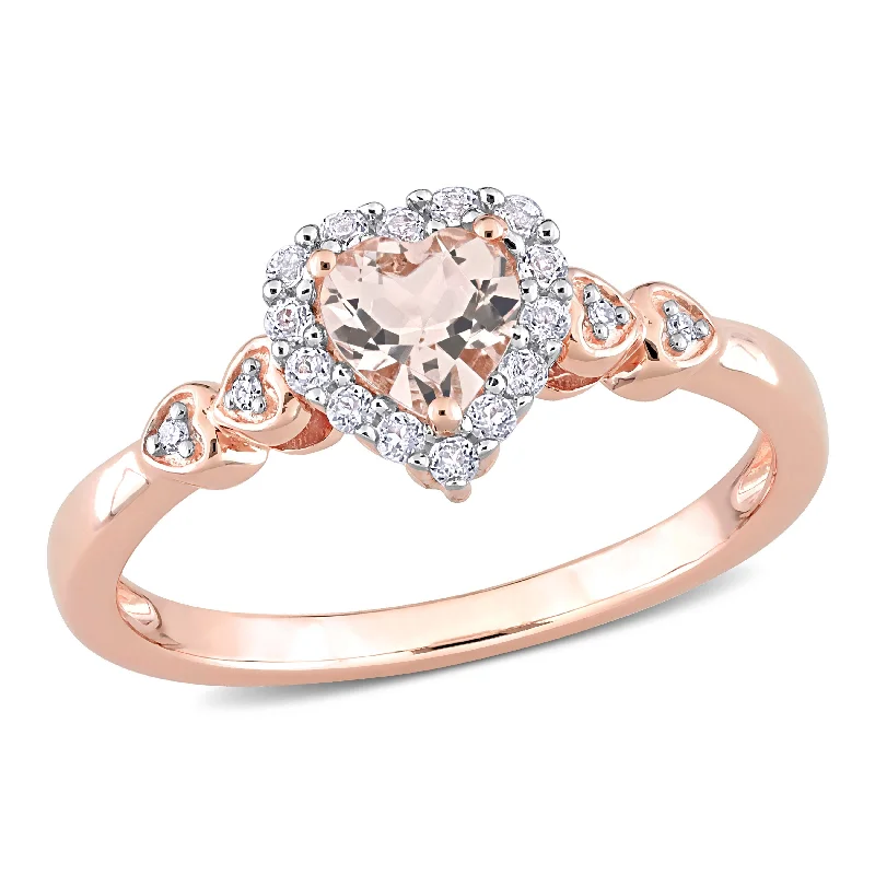 spiritual ring for protection -Miadora Rose Plated Sterling Silver Morganite, White Topaz and Diamond Accent Heart Halo Ring