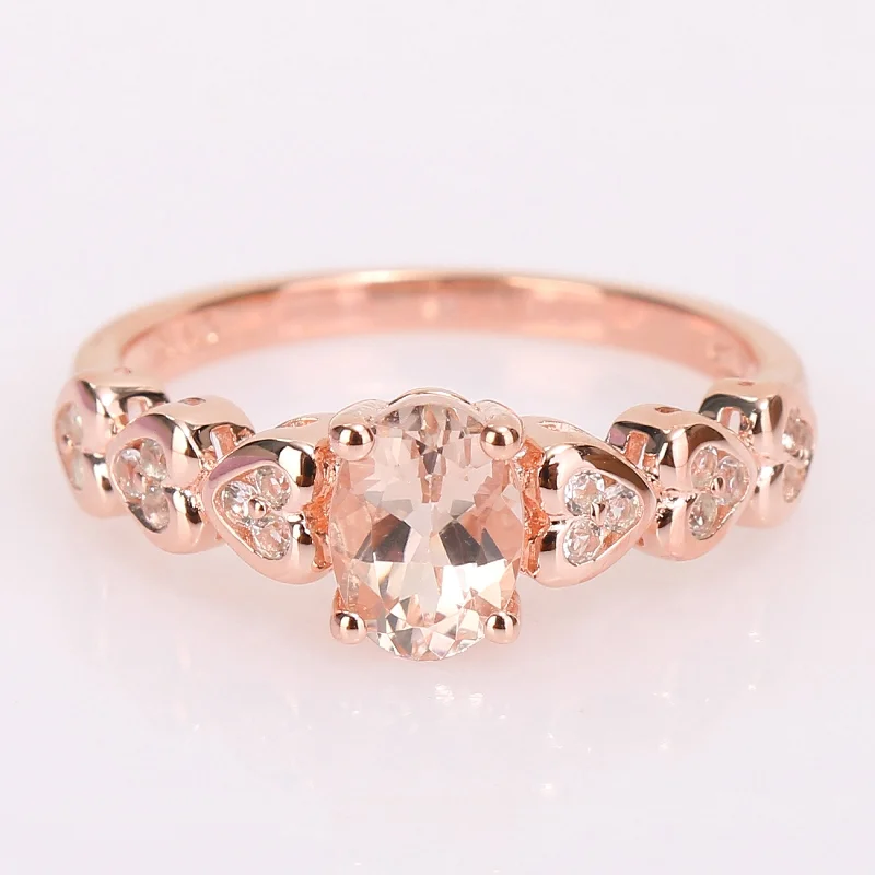 promise ring for girlfriend -Miadora Rose Plated Sterling Silver Oval-cut Morganite and White Topaz Heart Ring